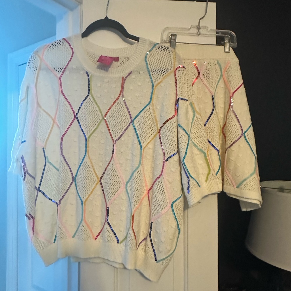 NO LONGER AVAILABLE! QUEEN OF SPARKLES Colorful Diamond Pattern Sweater SET!